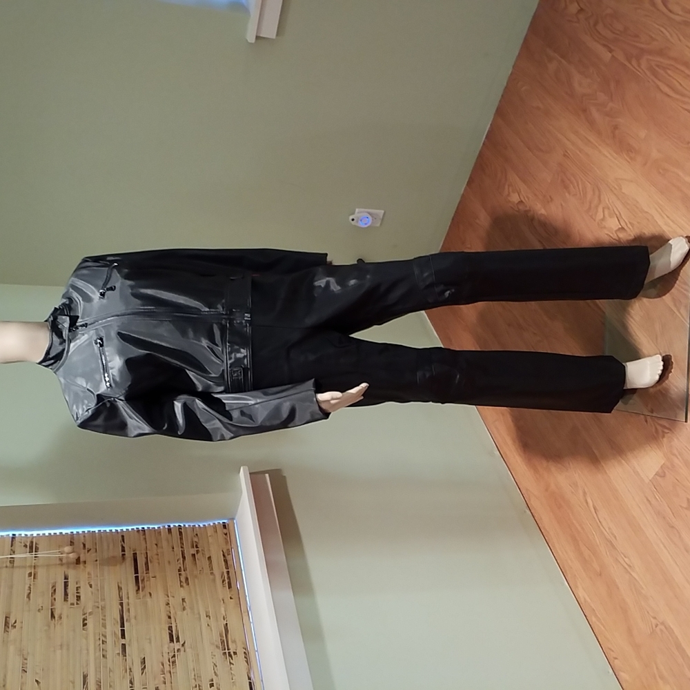 Faux Leather Moto Set Of Pants & Jacket Size 10 L